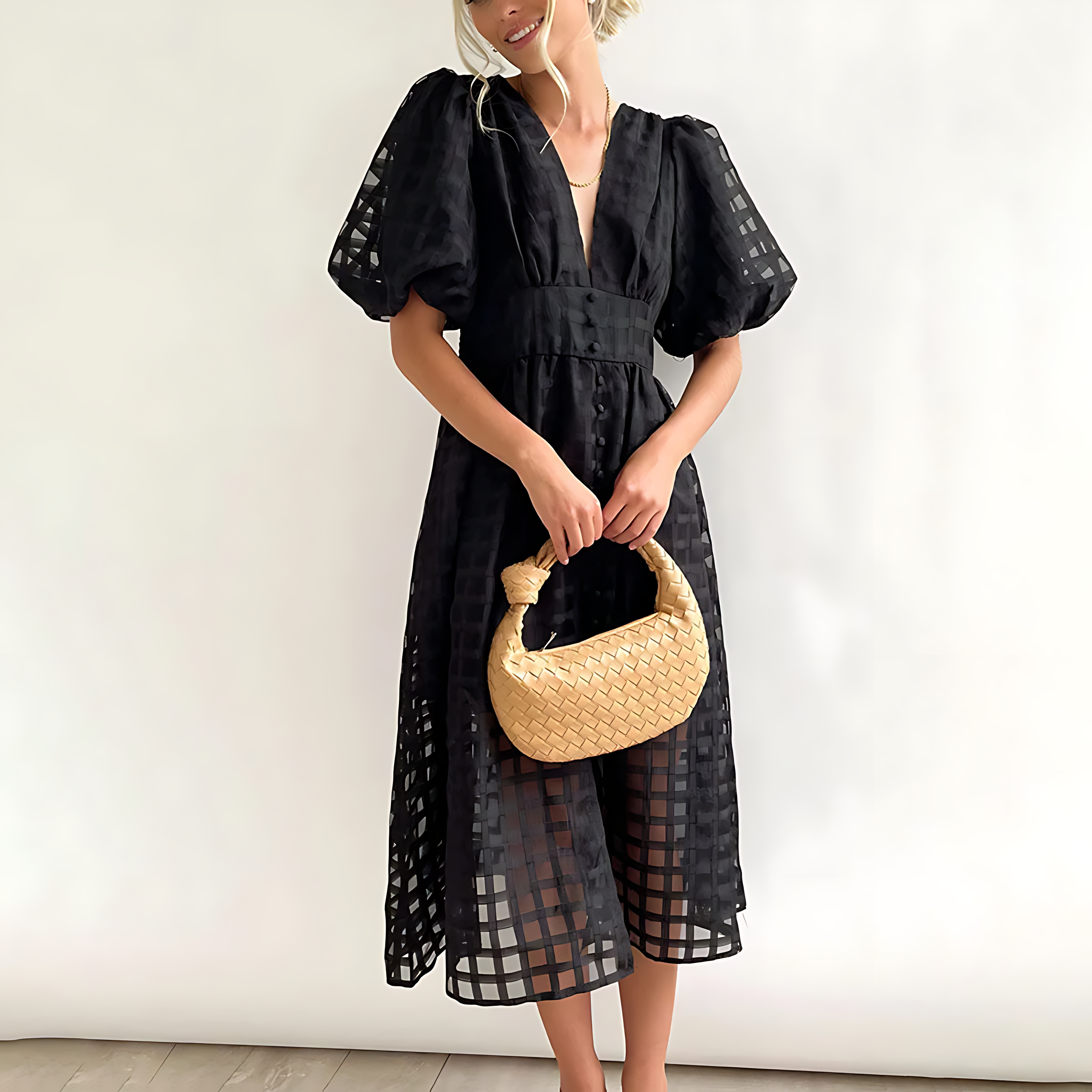 Julia – Mesh Check Midi Dress