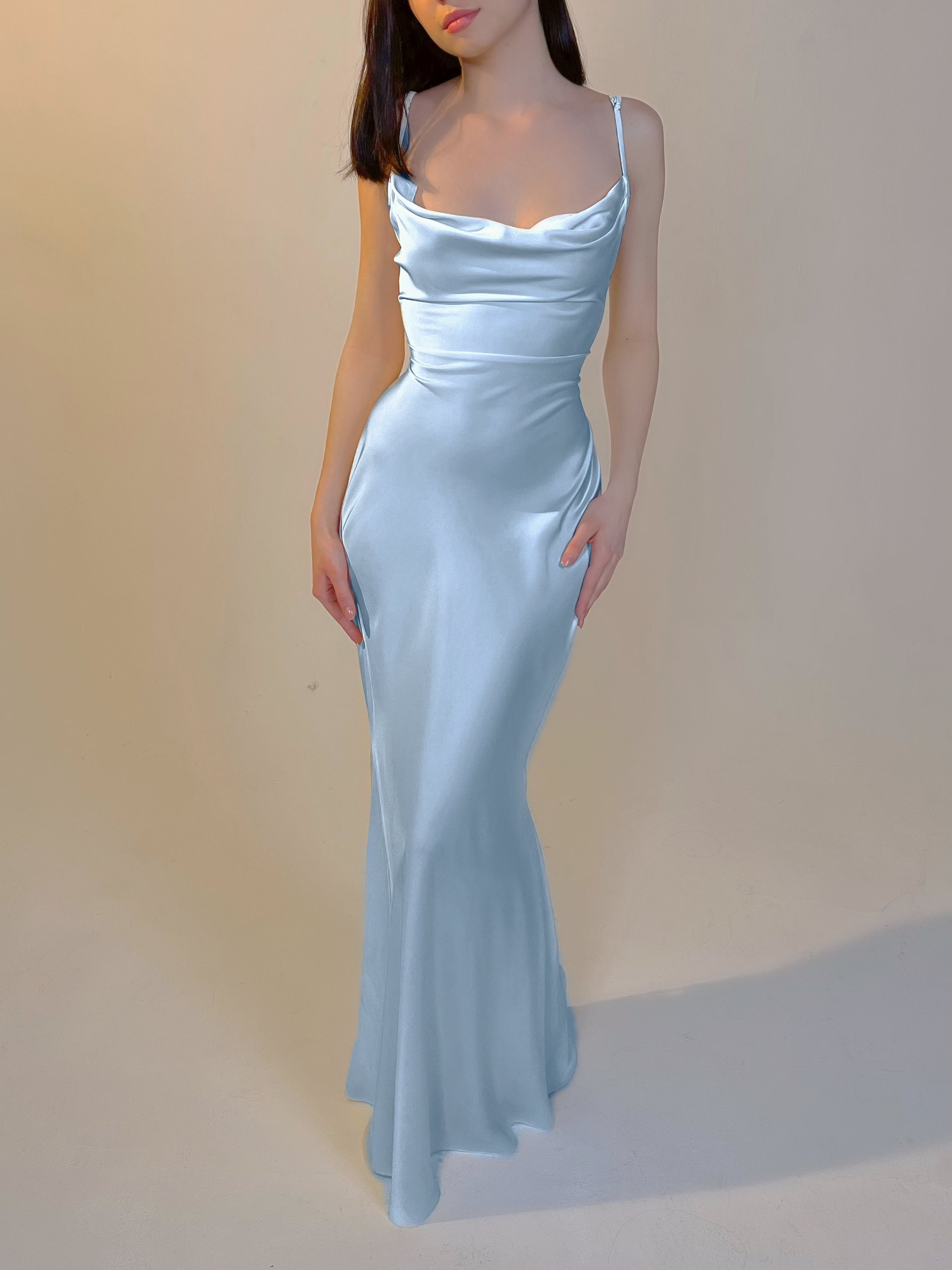 Natalina – Satin Tie-Back Cowl Gown