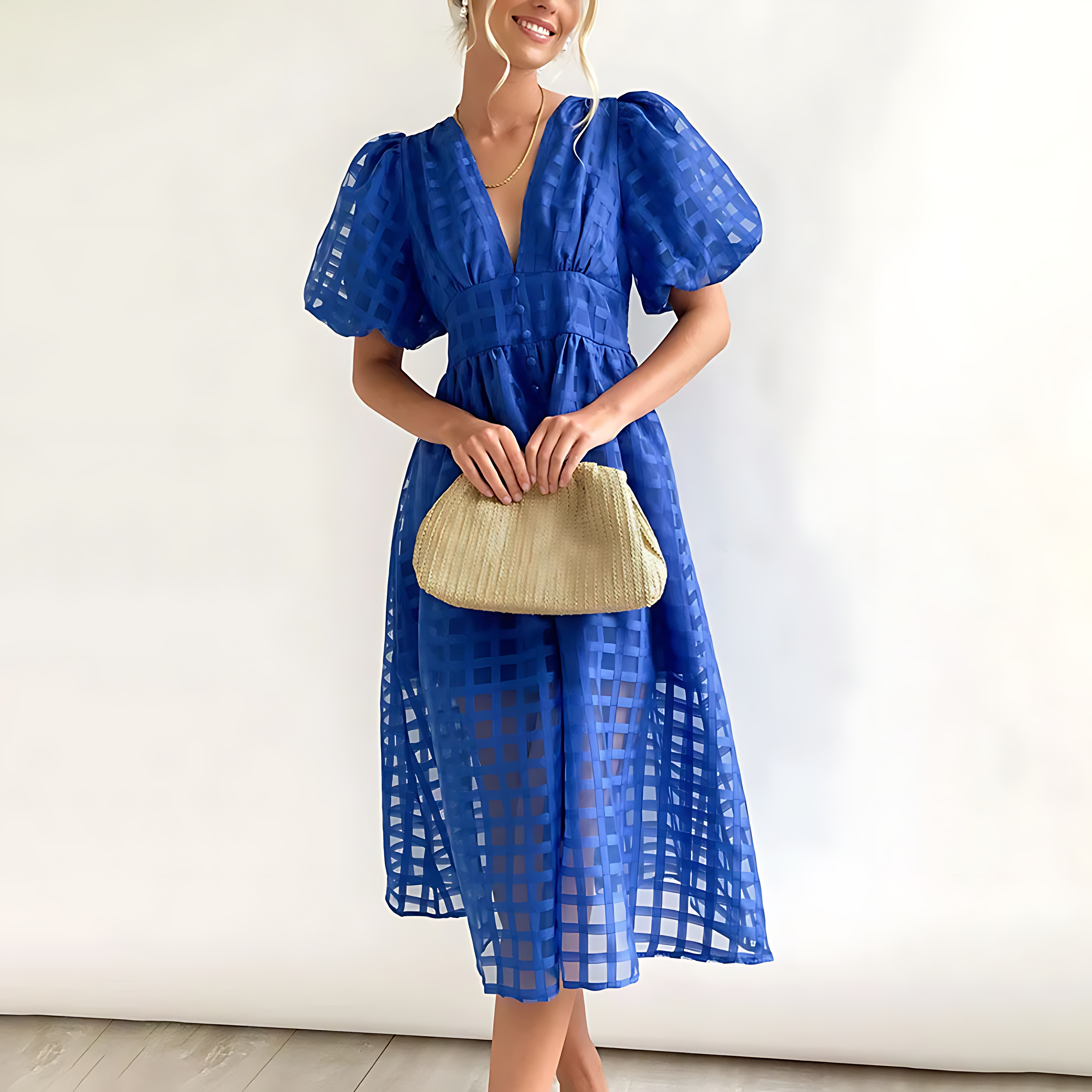 Julia – Mesh Check Midi Dress