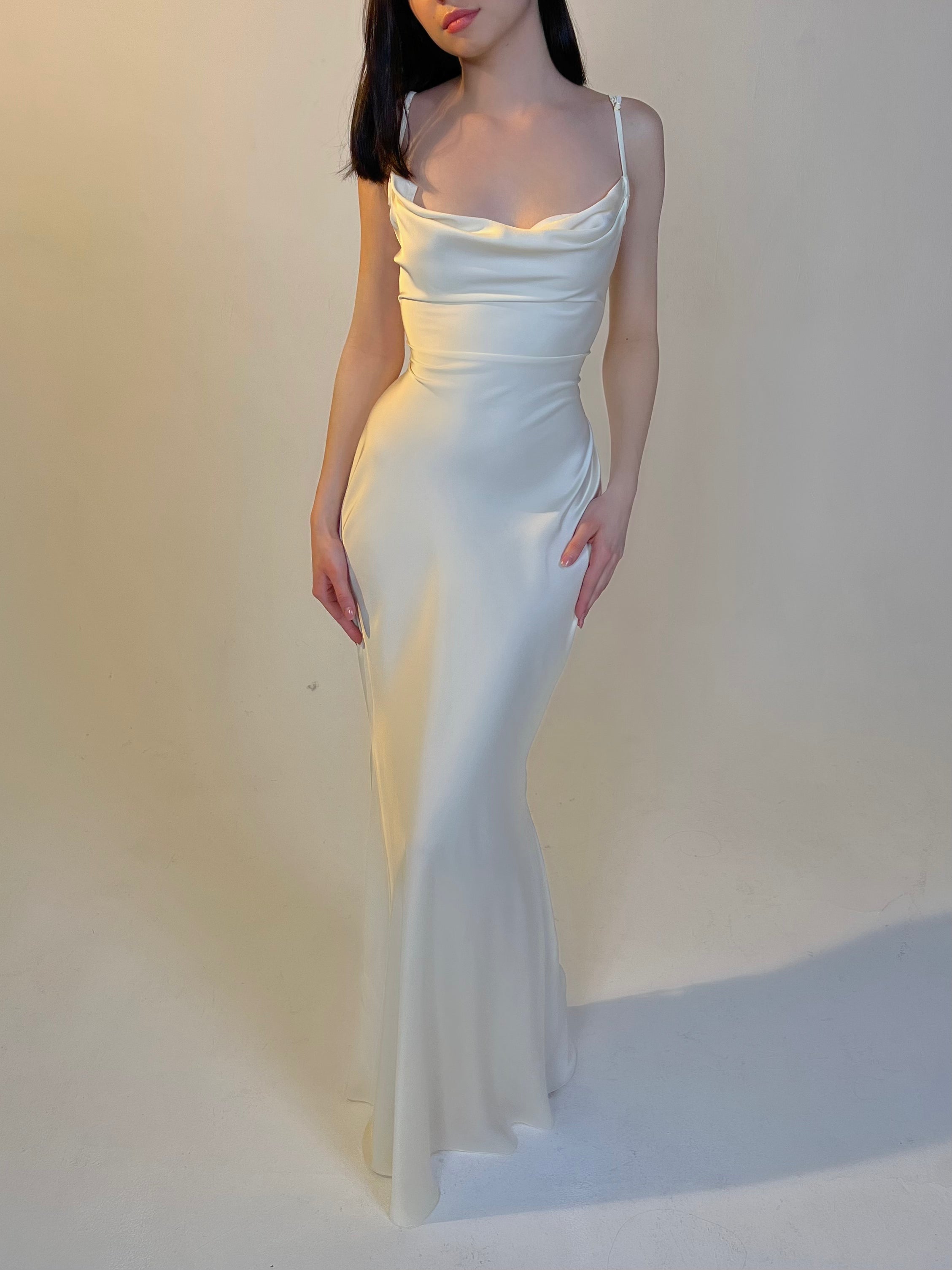 Natalina – Satin Tie-Back Cowl Gown