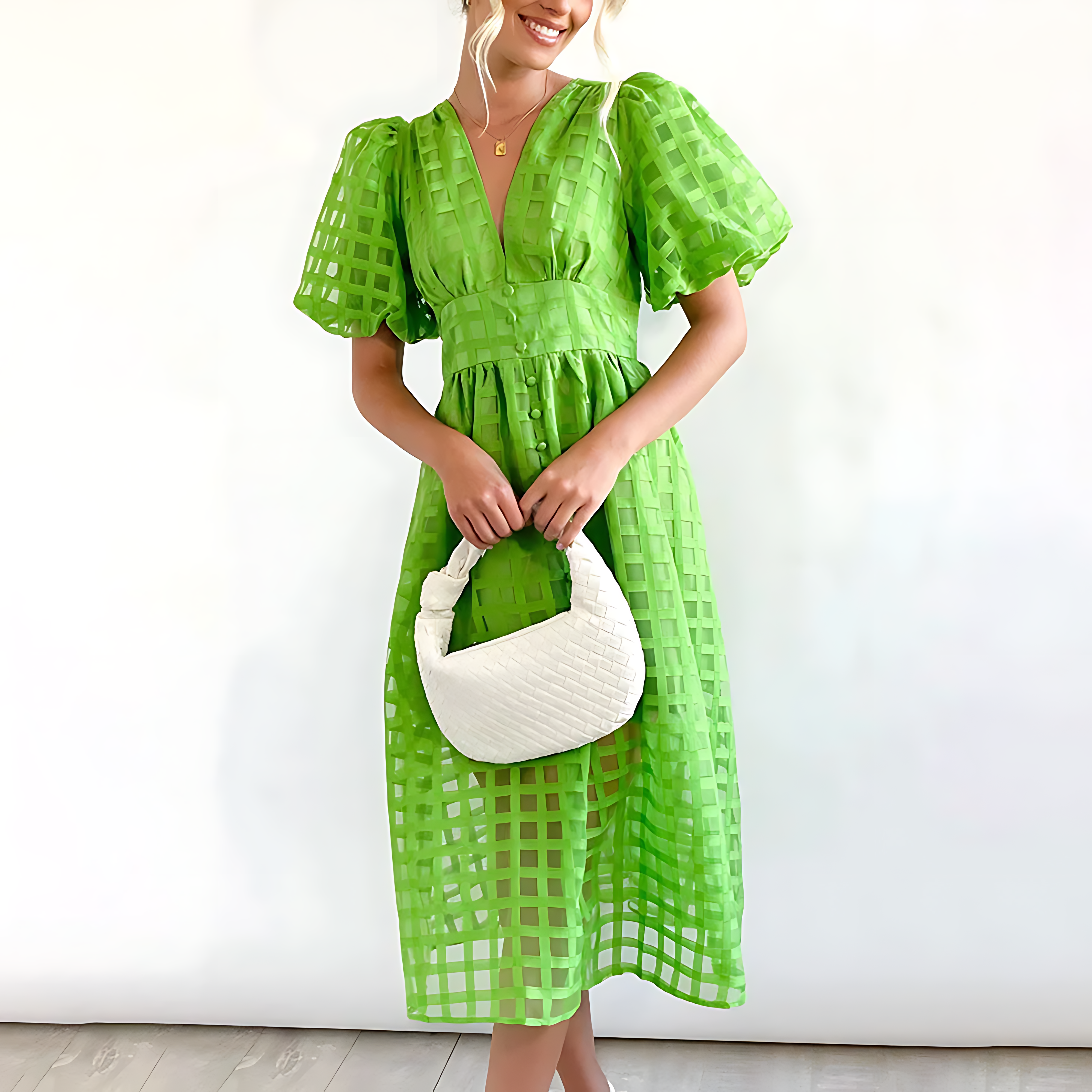 Julia – Mesh Check Midi Dress