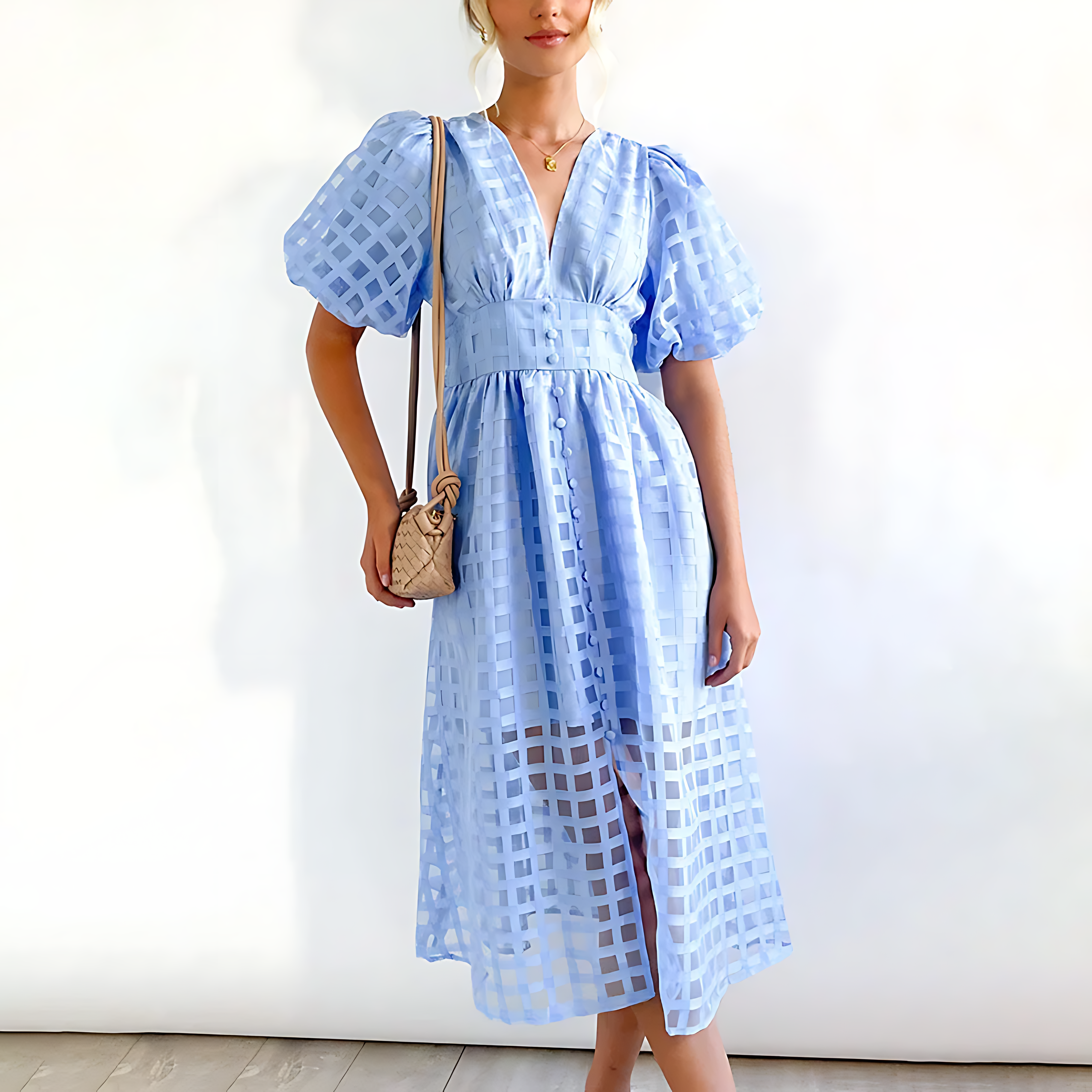 Julia – Mesh Check Midi Dress