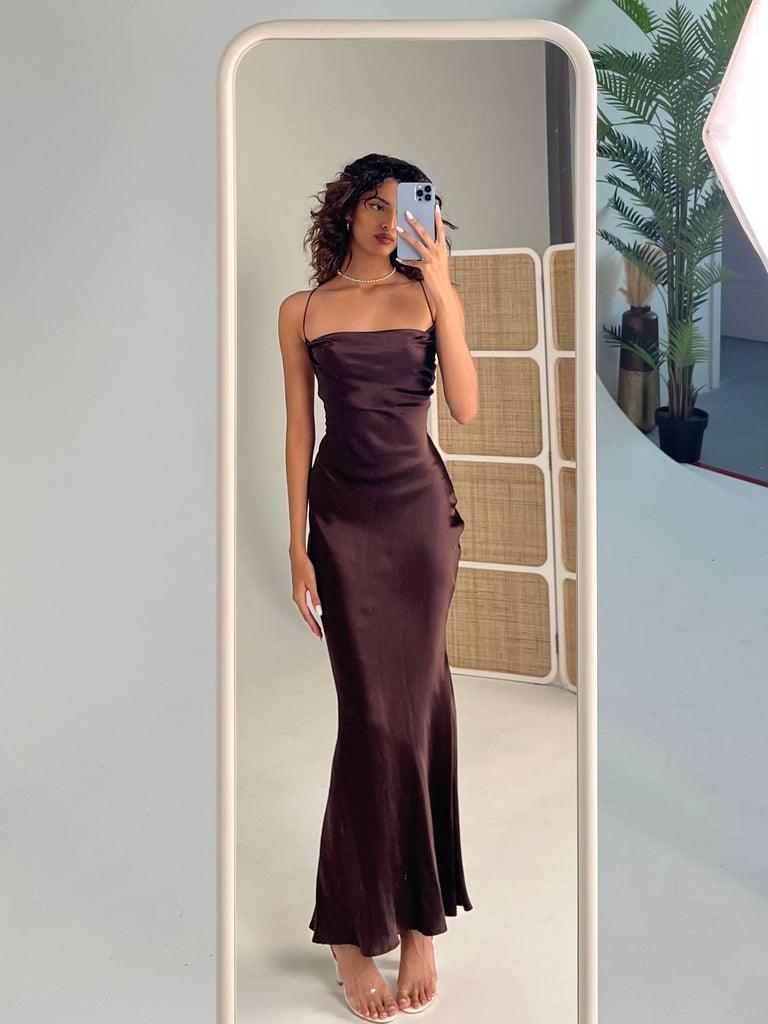 Natalina – Satin Tie-Back Cowl Gown
