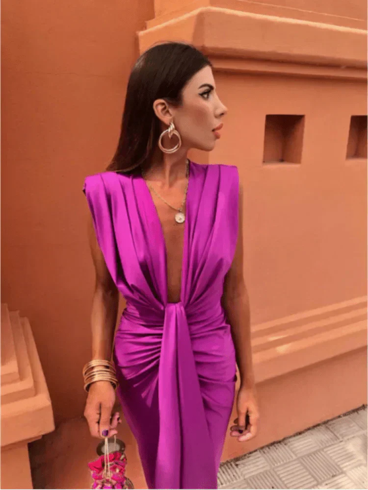 Cordelia – Draped Plunge Midi Dress