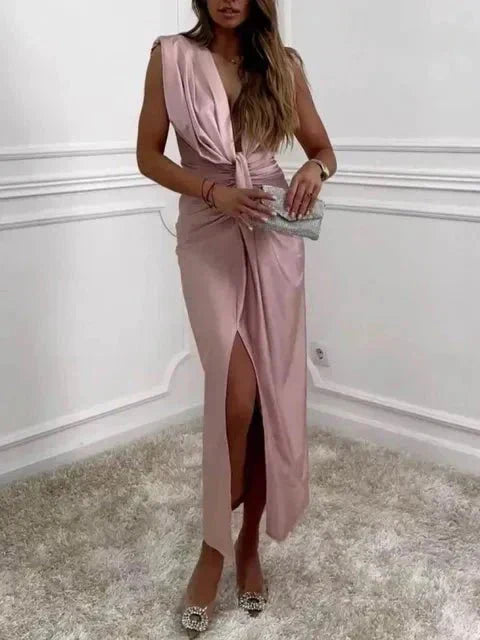 Cordelia – Draped Plunge Midi Dress