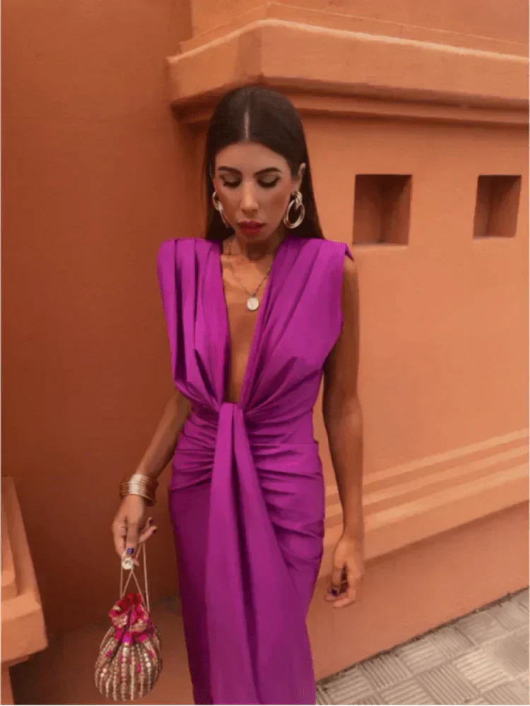Cordelia – Draped Plunge Midi Dress