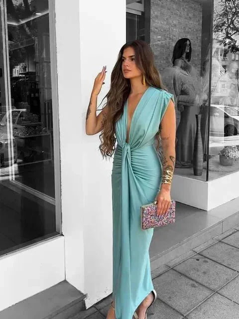 Cordelia – Draped Plunge Midi Dress