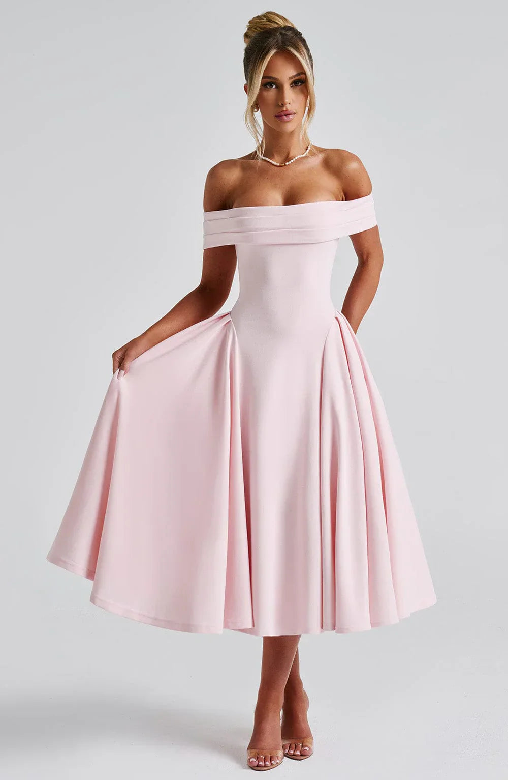 Teodora – Off-Shoulder Pleated Midi Gown