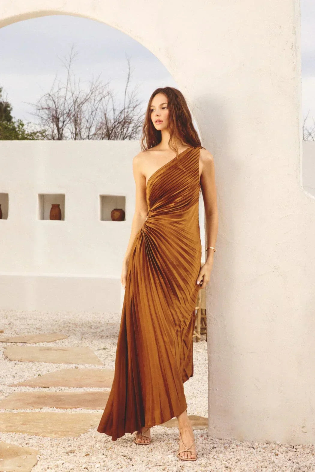 Sylviana – Twist-Pleated Midi Dress