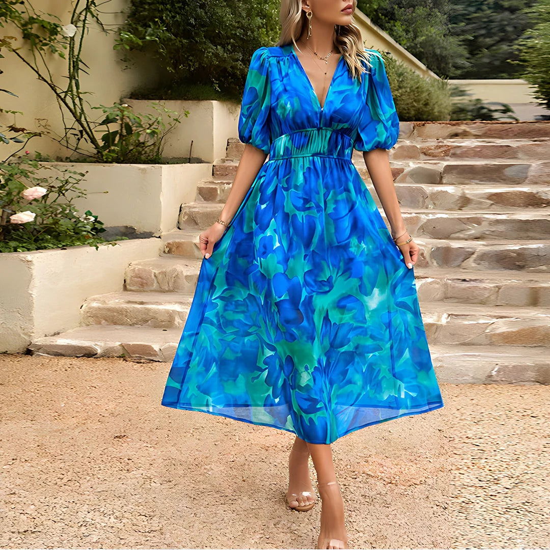 Midi dress with V-neck