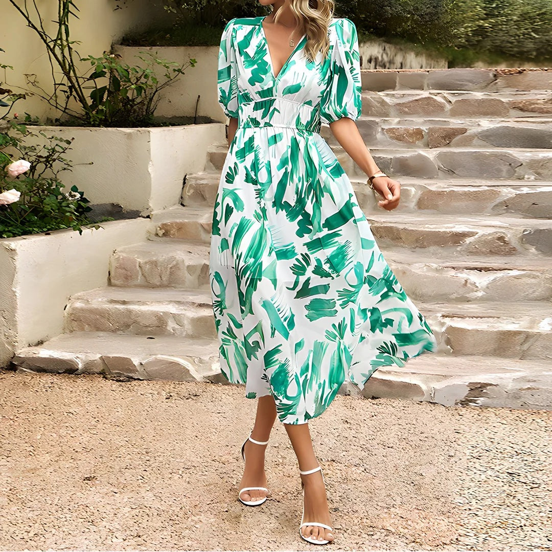 Midi dress with V-neck