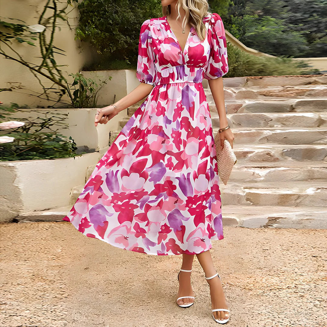 Midi dress with V-neck