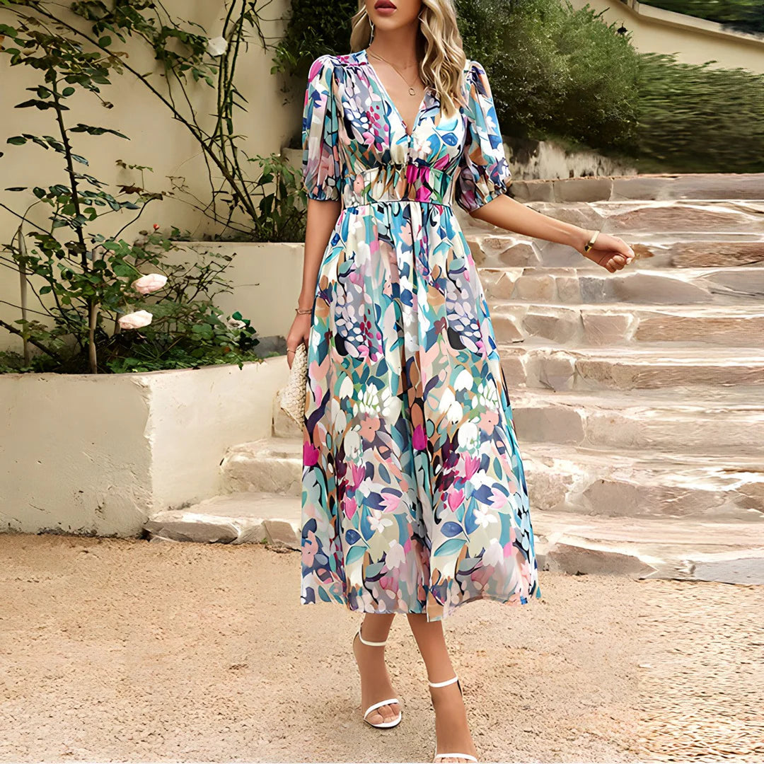 Midi dress with V-neck