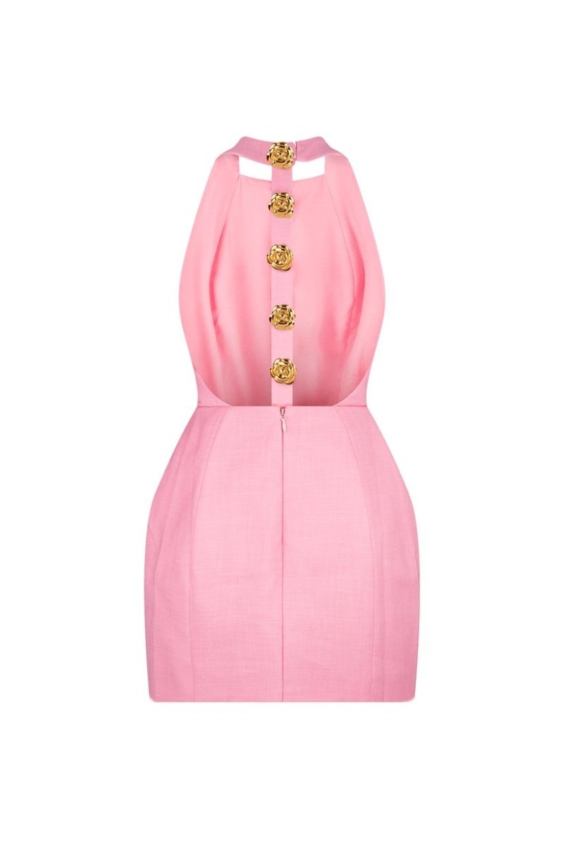 Backless mini dress with halterneck