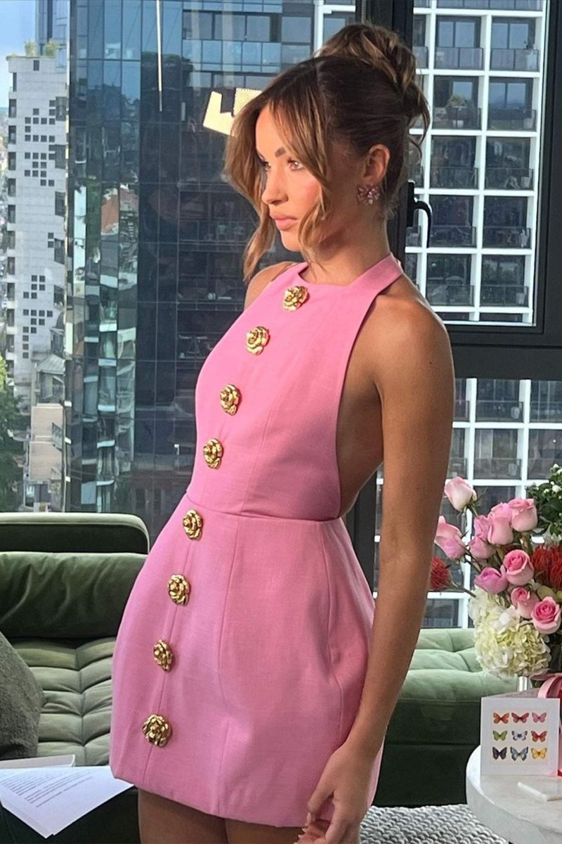 Backless mini dress with halterneck