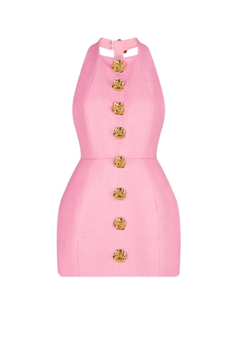 Backless mini dress with halterneck
