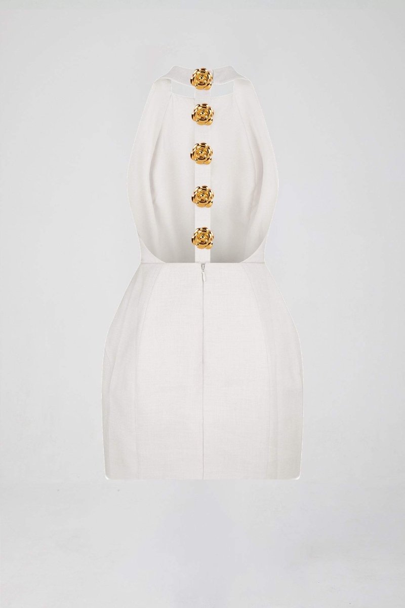 Backless mini dress with halterneck