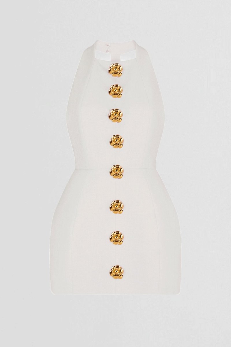 Backless mini dress with halterneck
