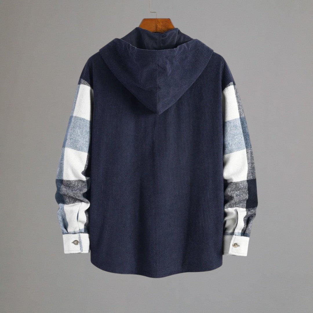 Oliver – Checkered Ribbed Hoodie with Button Closure