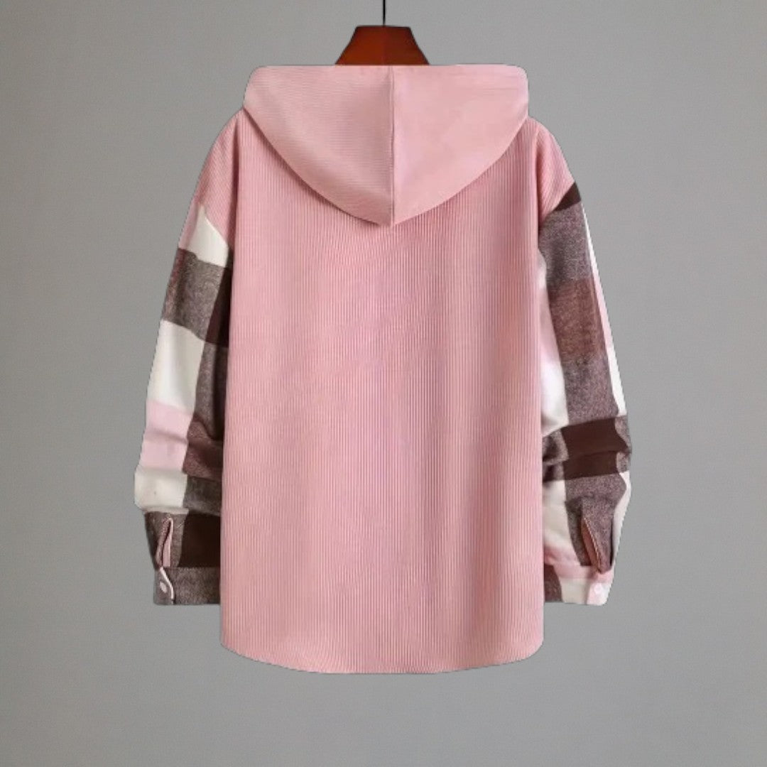 Oliver – Checkered Ribbed Hoodie with Button Closure