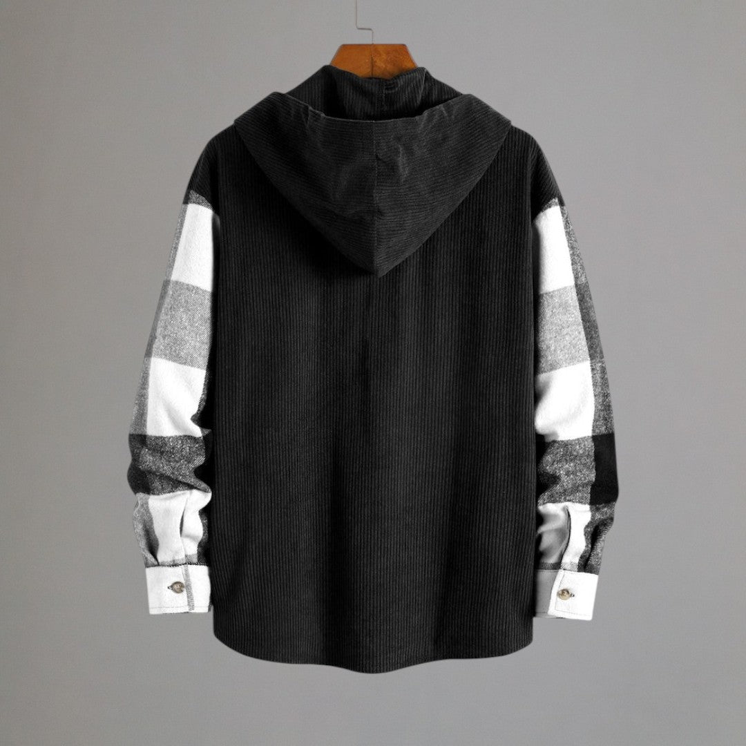 Oliver – Checkered Ribbed Hoodie with Button Closure