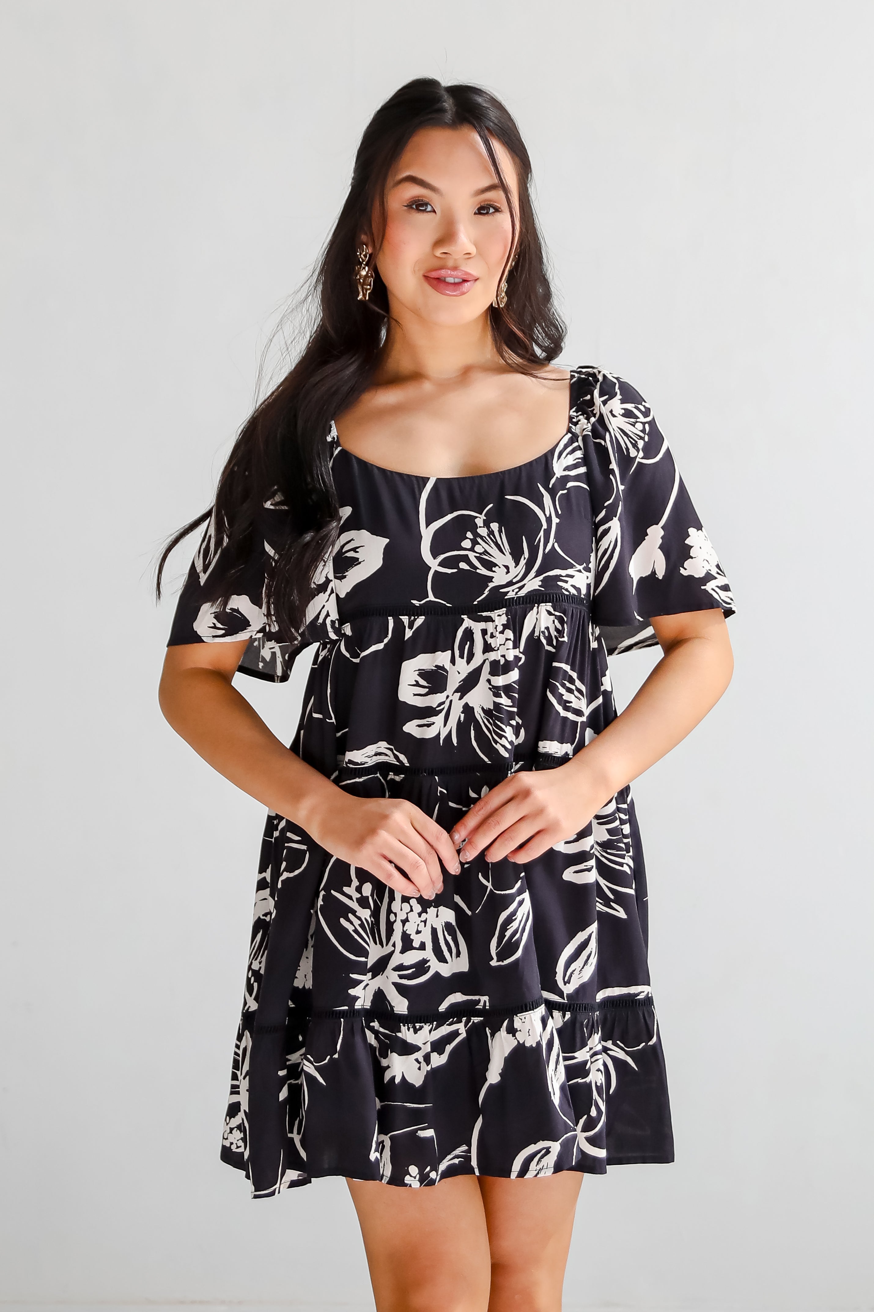Isle - Black Floral Tiered Mini Dress
