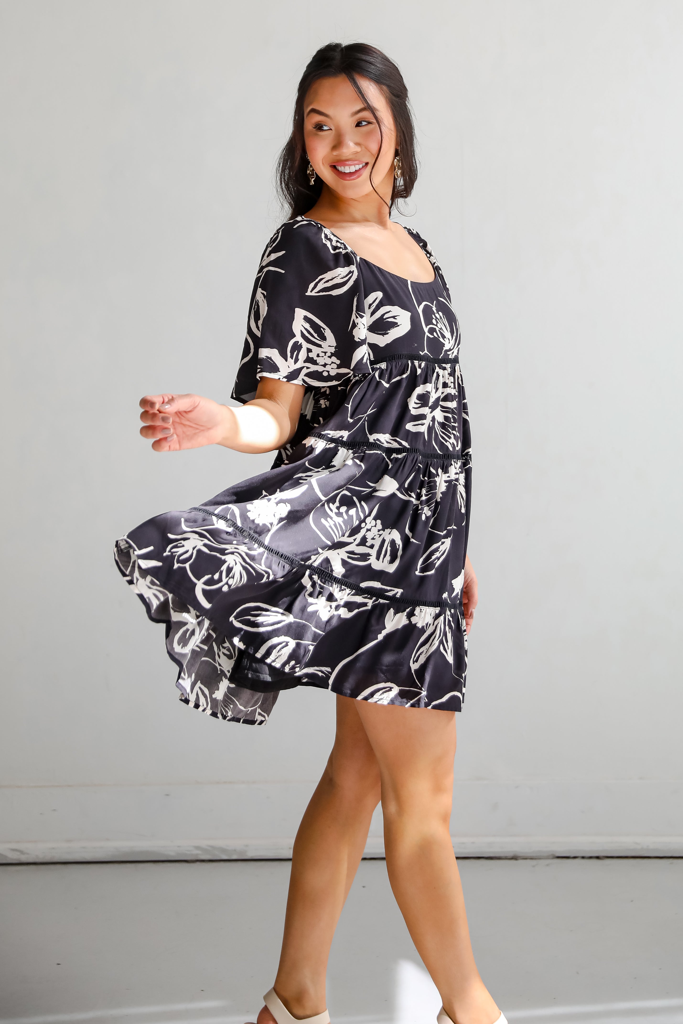 Isle - Black Floral Tiered Mini Dress