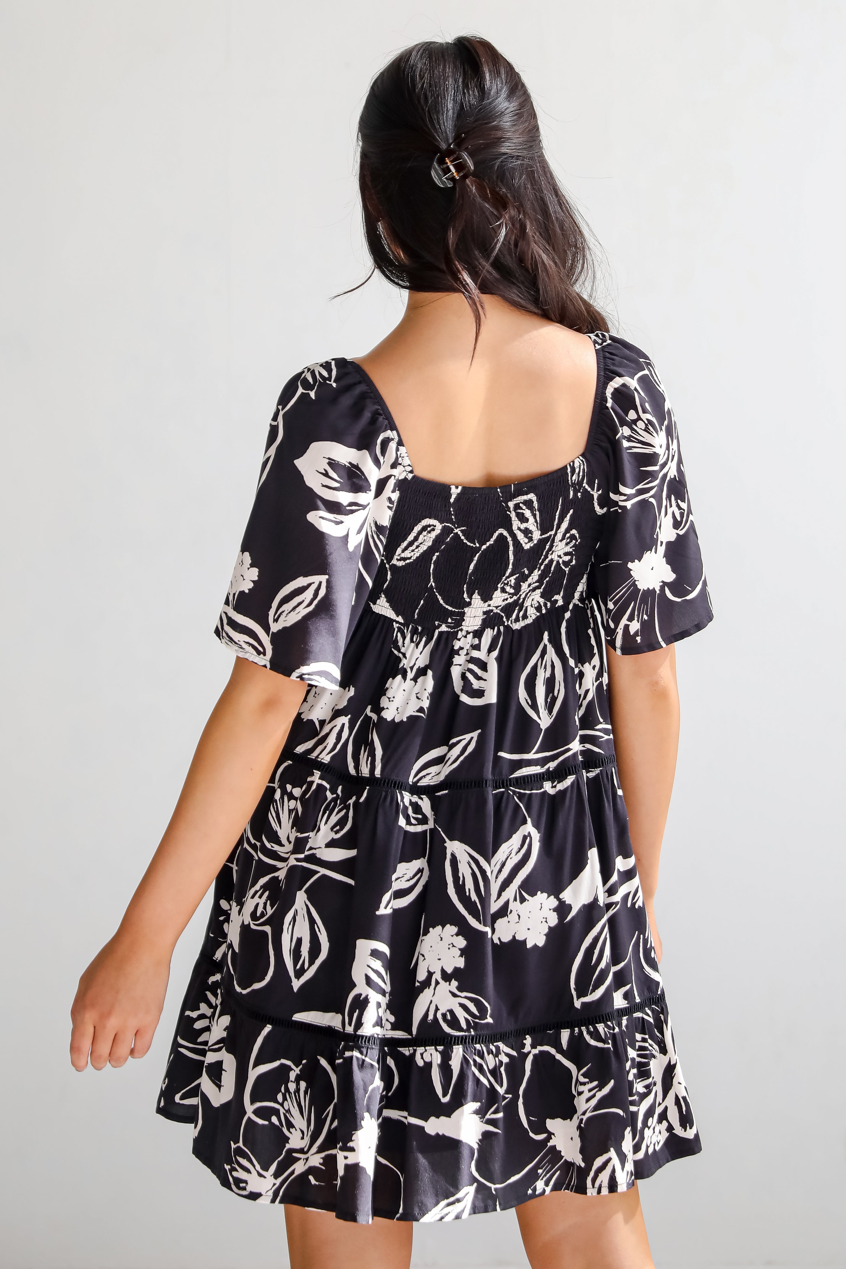 Isle - Black Floral Tiered Mini Dress
