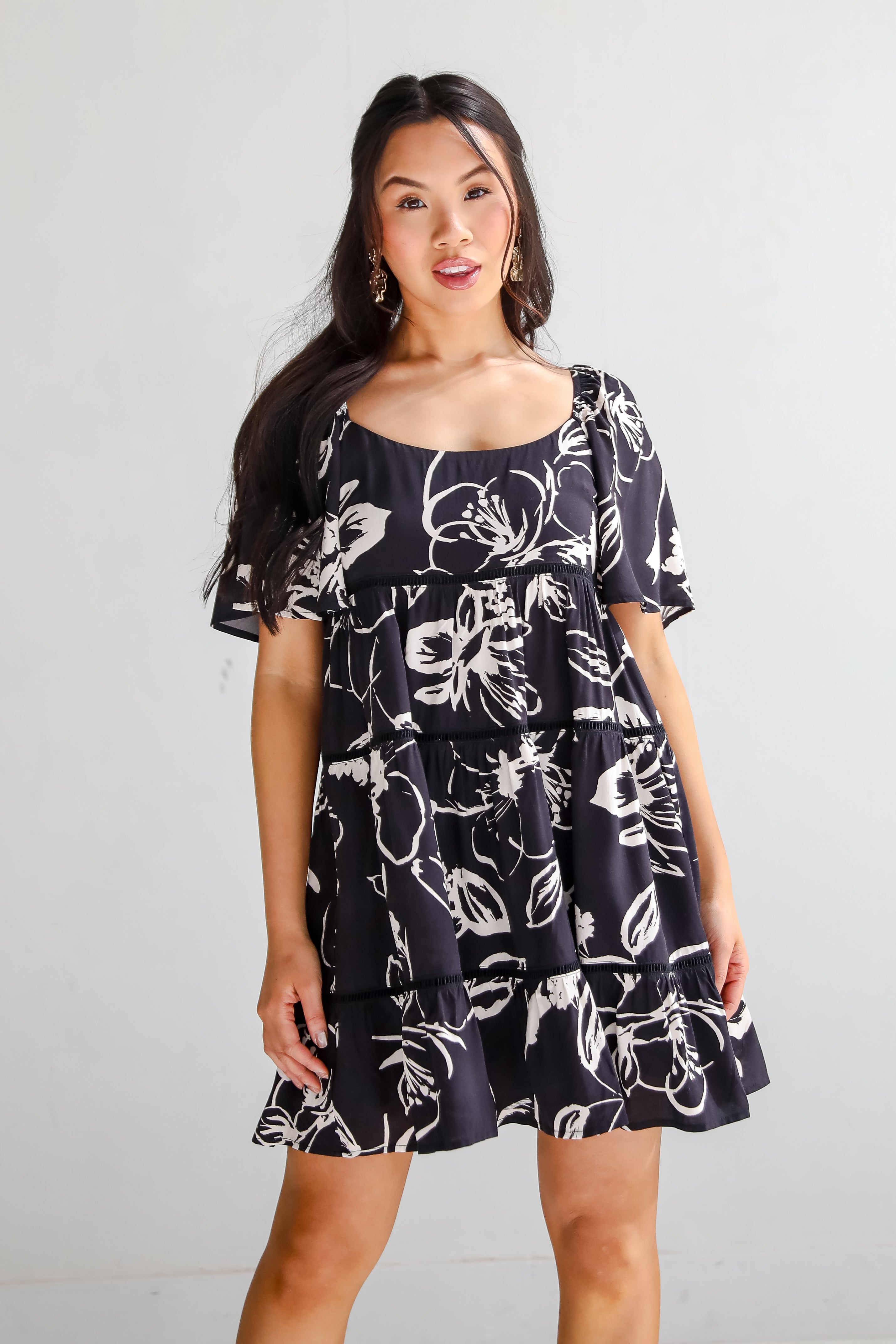 Isle - Black Floral Tiered Mini Dress