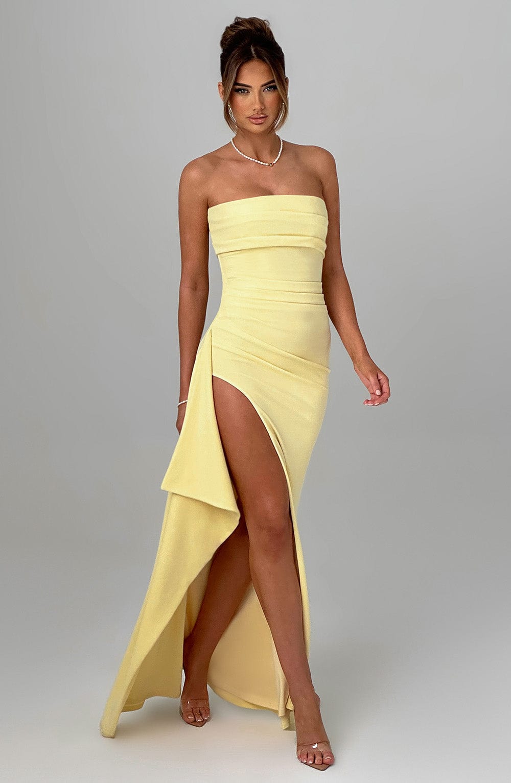 Adriana – Strapless Draped Split Gown