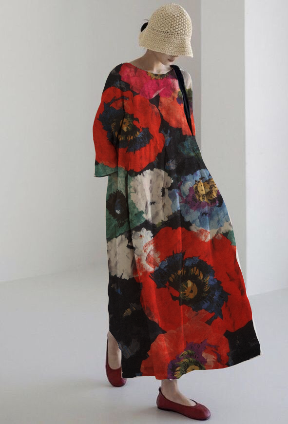 ROSALIA | Artistic Midi Dress with Maximum Comfort and Intense Floral Print for Impact Look