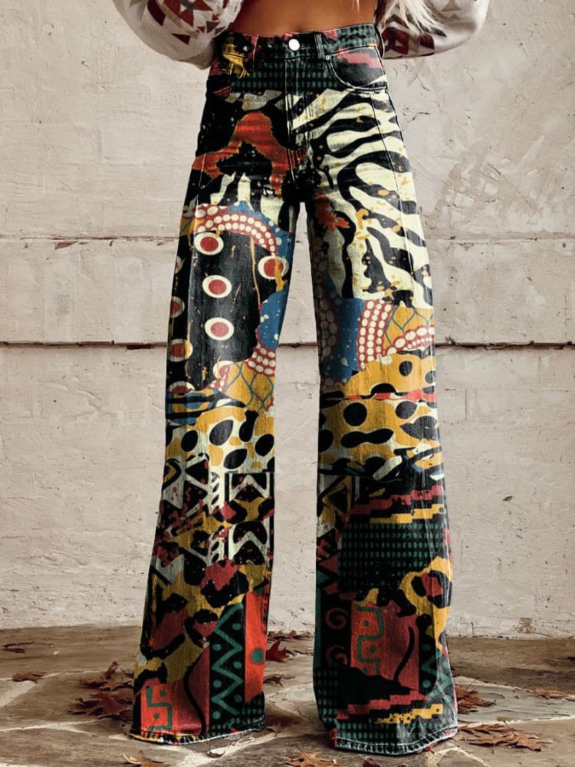 Virella – Wide Leg Artistic Print Trousers