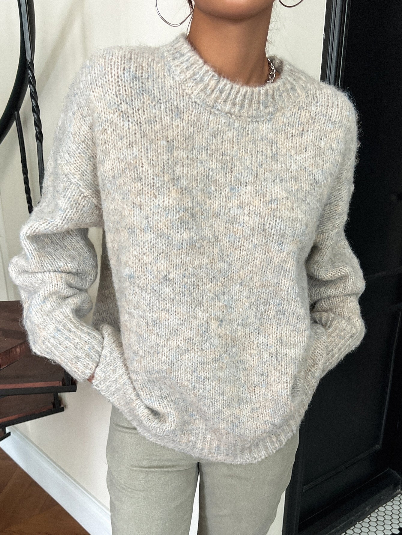 Marled Knit Drop Shoulder Sweater