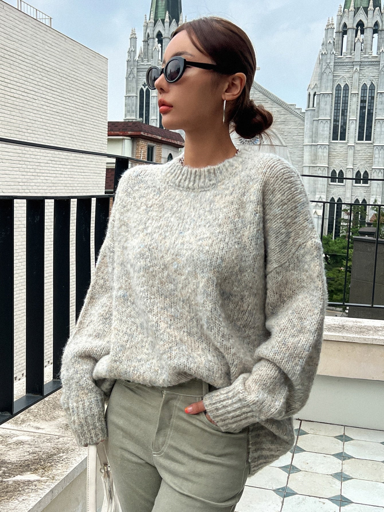 Marled Knit Drop Shoulder Sweater