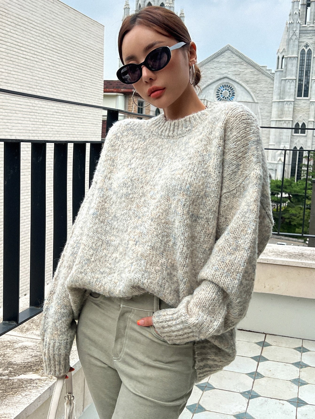 Marled Knit Drop Shoulder Sweater