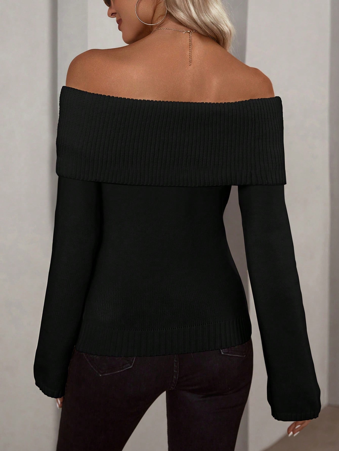 Off Shoulder Fold Over Sweater