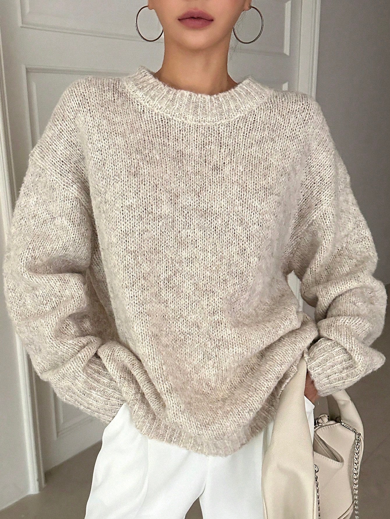 Marled Knit Drop Shoulder Sweater