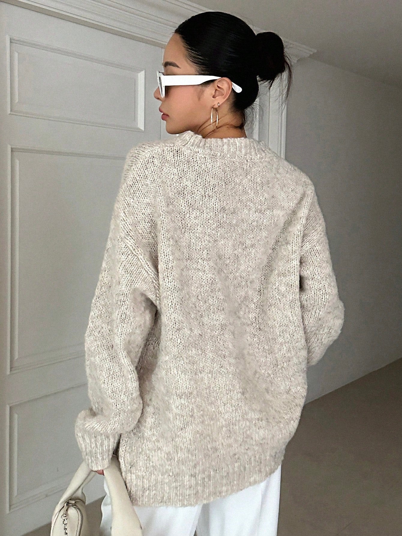 Marled Knit Drop Shoulder Sweater