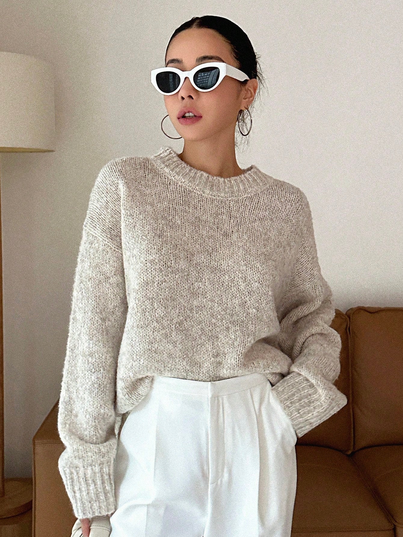 Marled Knit Drop Shoulder Sweater