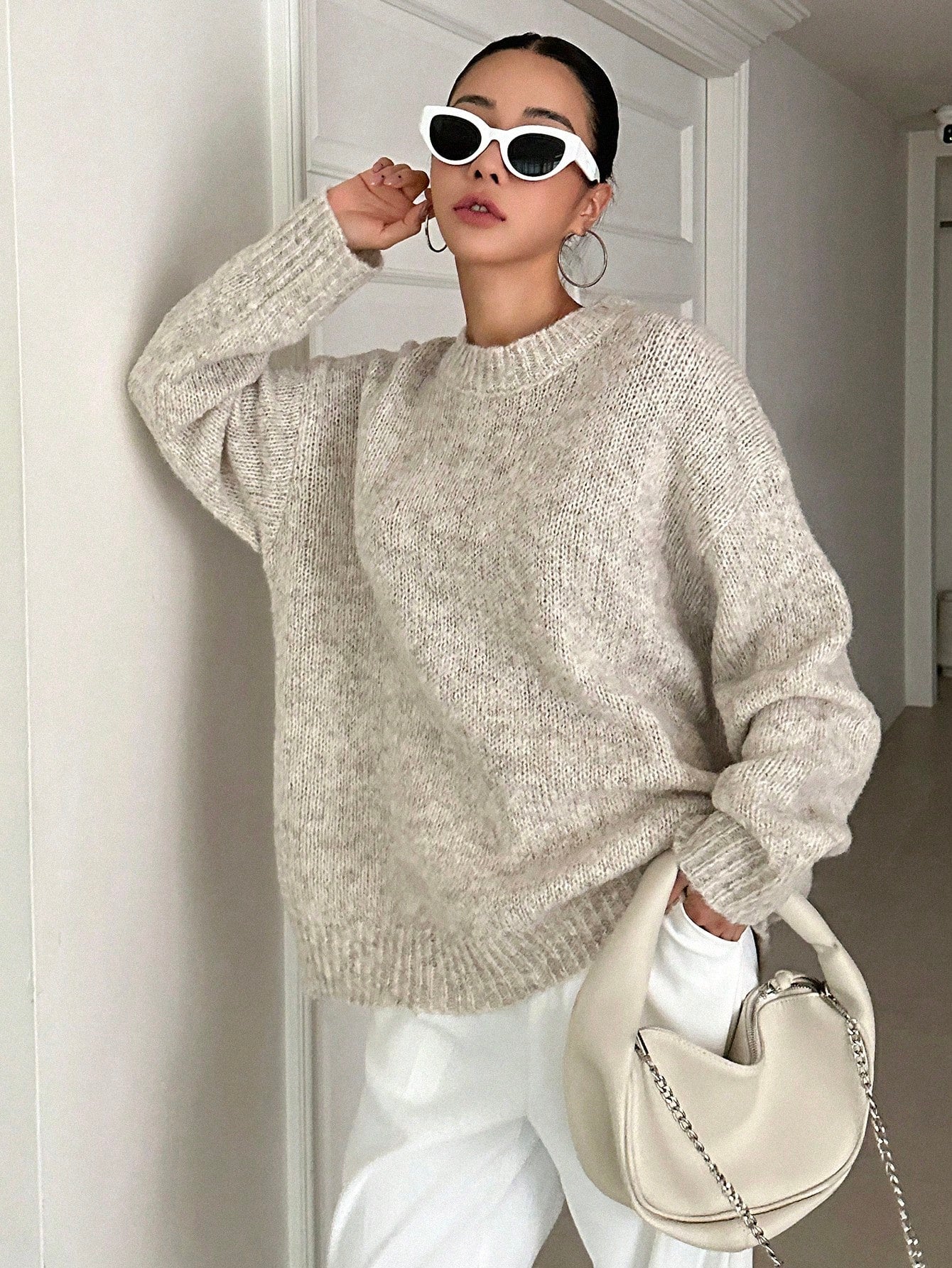 Marled Knit Drop Shoulder Sweater