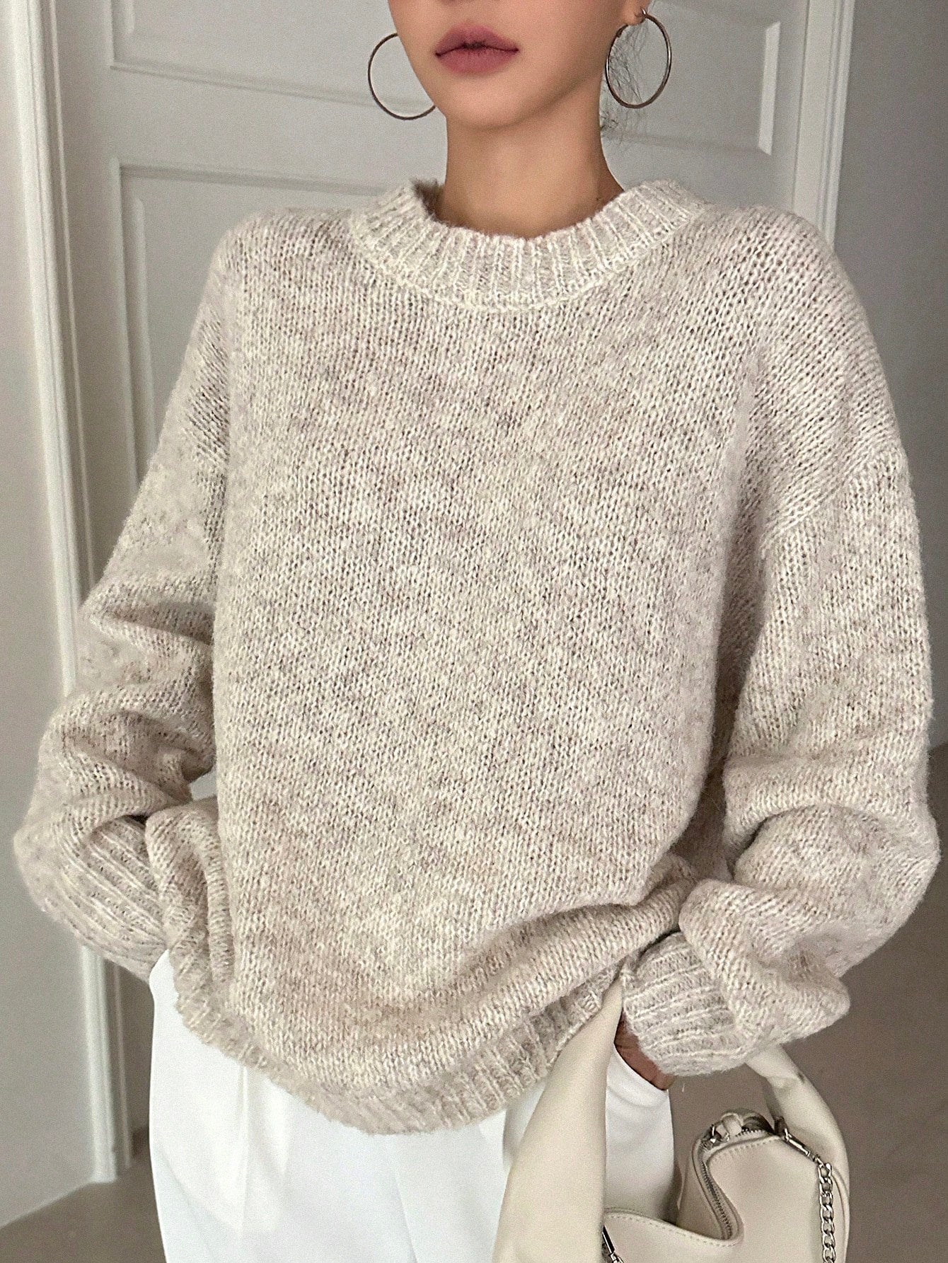 Marled Knit Drop Shoulder Sweater