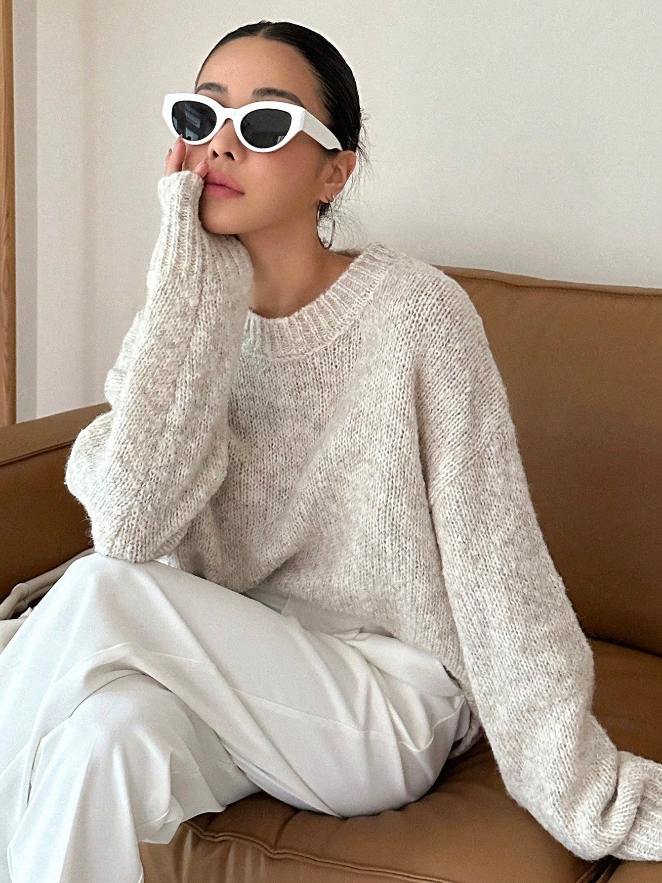 Marled Knit Drop Shoulder Sweater