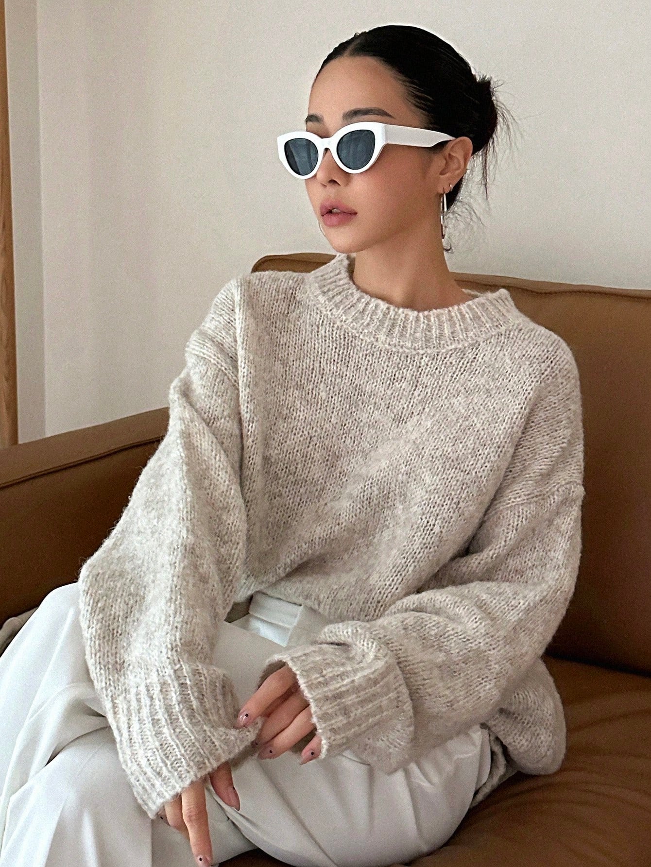 Marled Knit Drop Shoulder Sweater