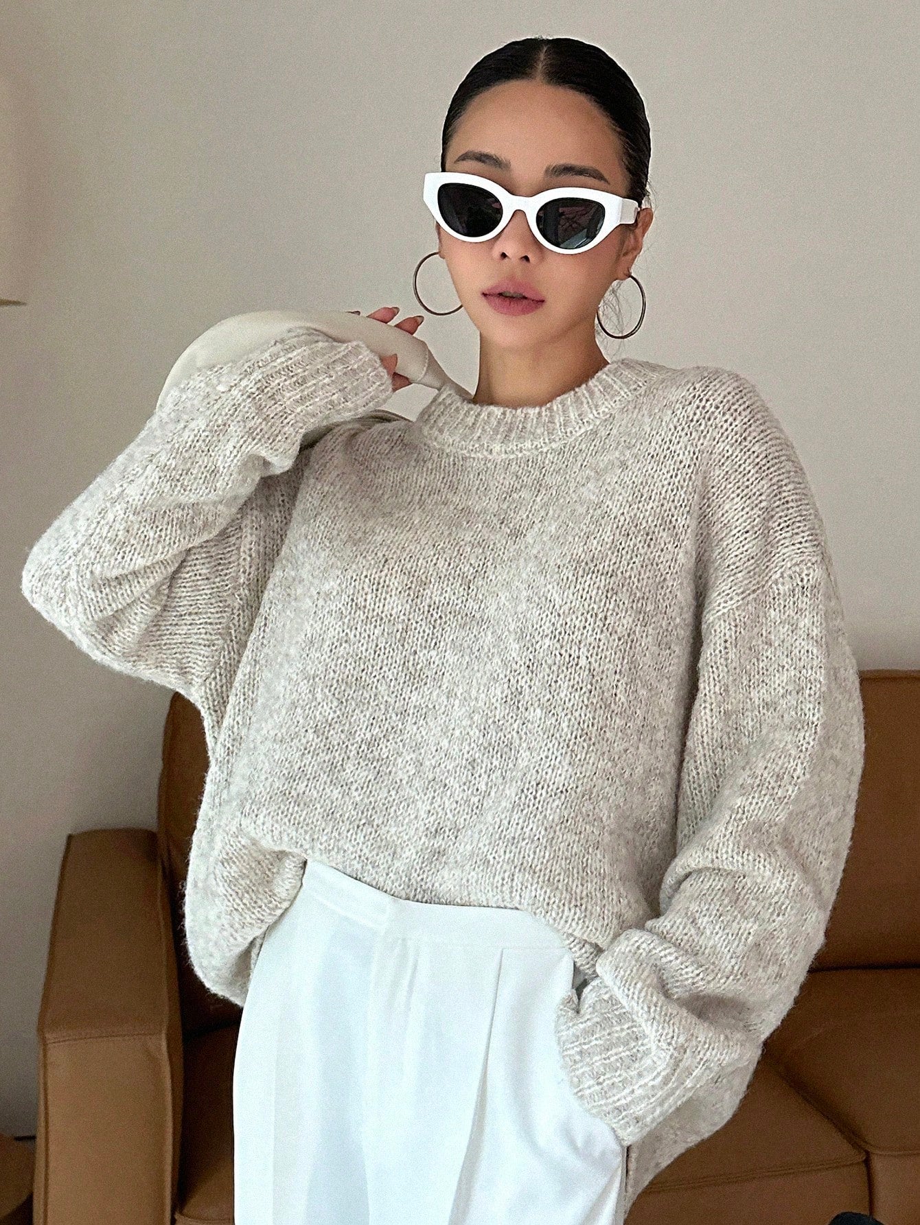 Marled Knit Drop Shoulder Sweater