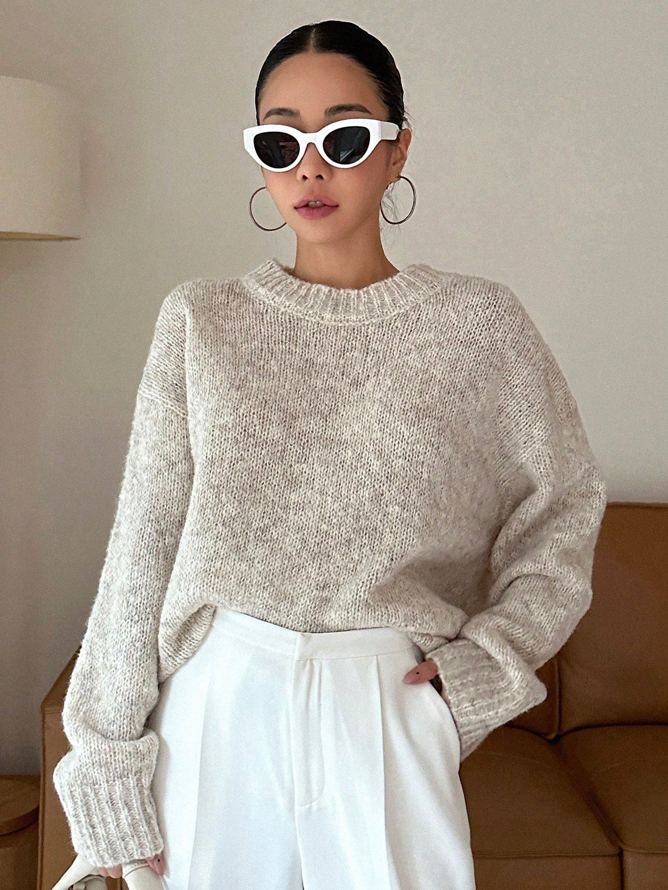 Marled Knit Drop Shoulder Sweater