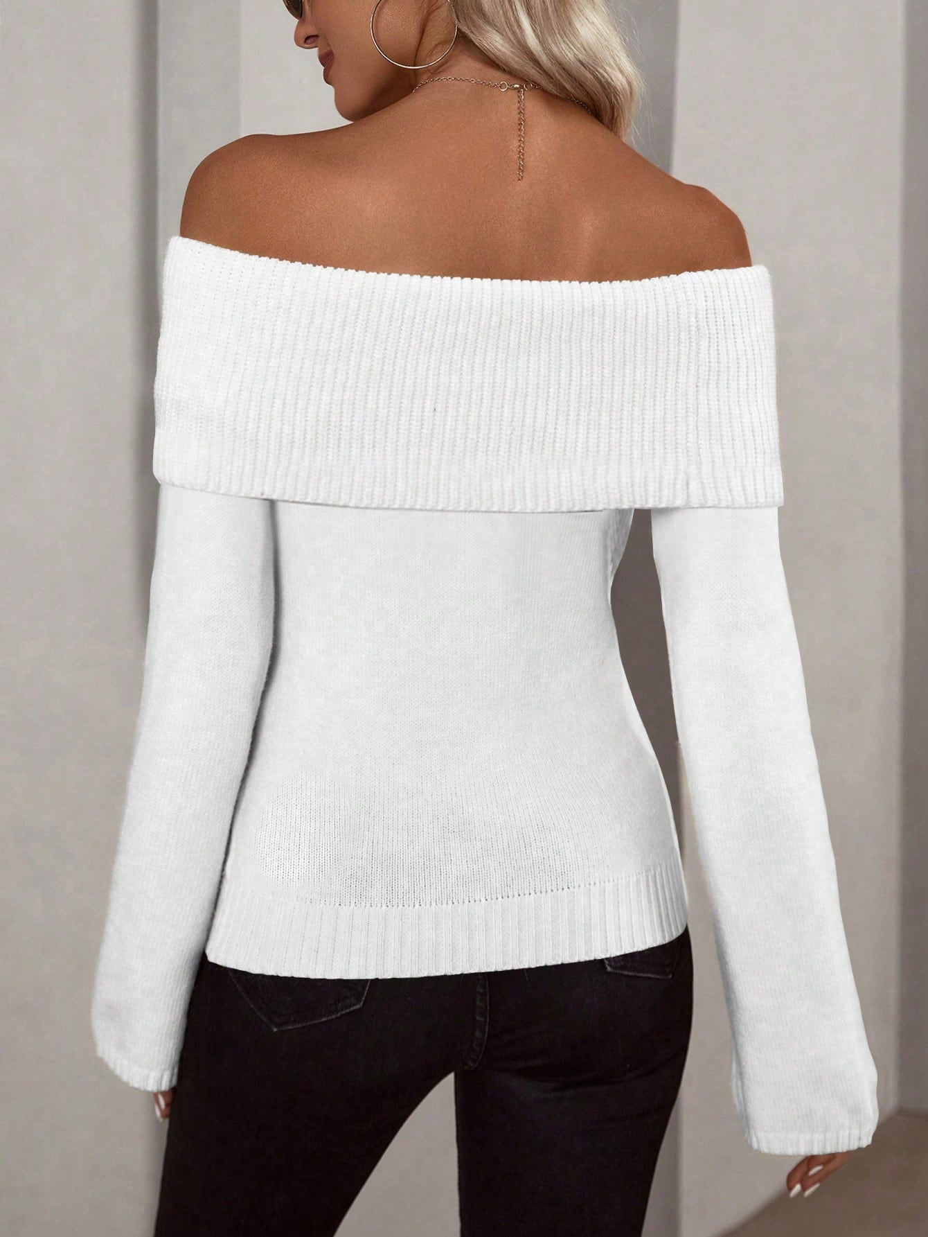 Off Shoulder Fold Over Sweater