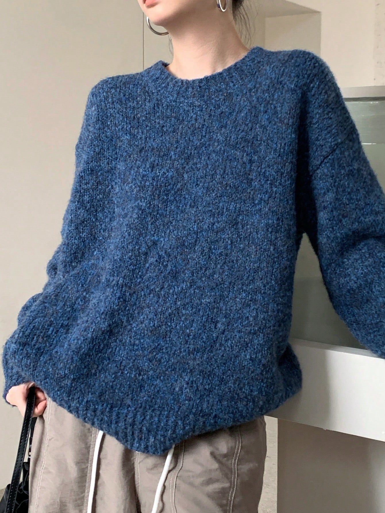 Marled Knit Drop Shoulder Sweater