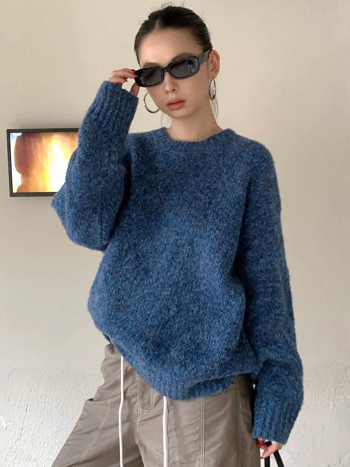 Marled Knit Drop Shoulder Sweater