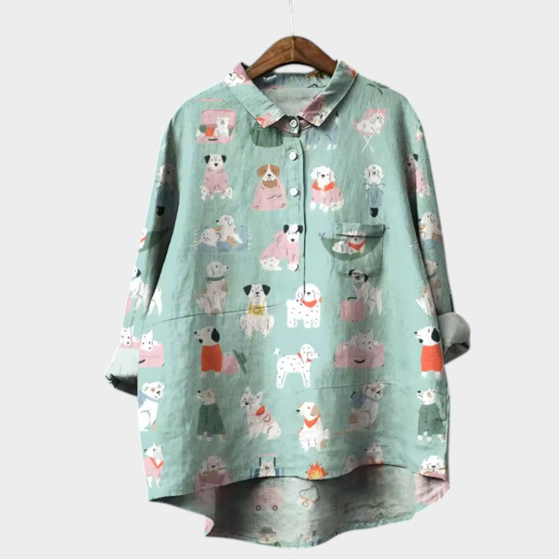 MARIANELLA | Oversize Blouse with Canine Print and Everyday Comfort for a Cheerful Style
