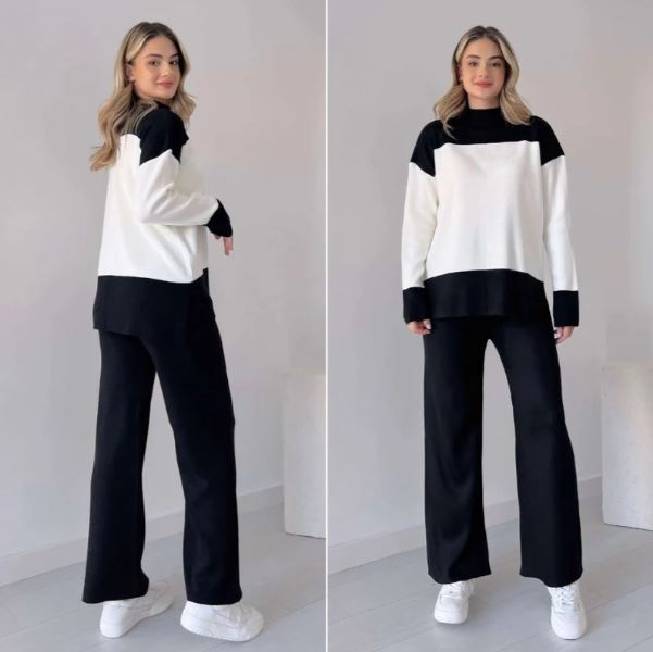 Marie - Wenja Round Neck Top and Wide Leg Trousers 2 Piece Set